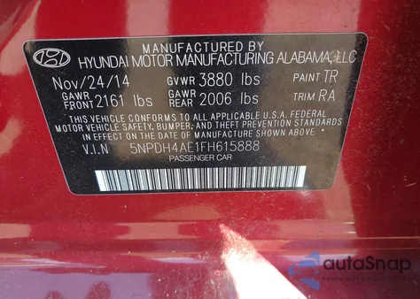 2015 Hyundai Elantra Se из США, поврежденный, VIN 5NPDH4AE1FH615888